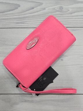 Ed Hardy Pink Zip-Around Pink9 Wristlet Wallet